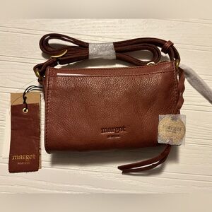NWT Margot Aiden Wallet On String Brown Brandy Leather Crossbody Bag Purse